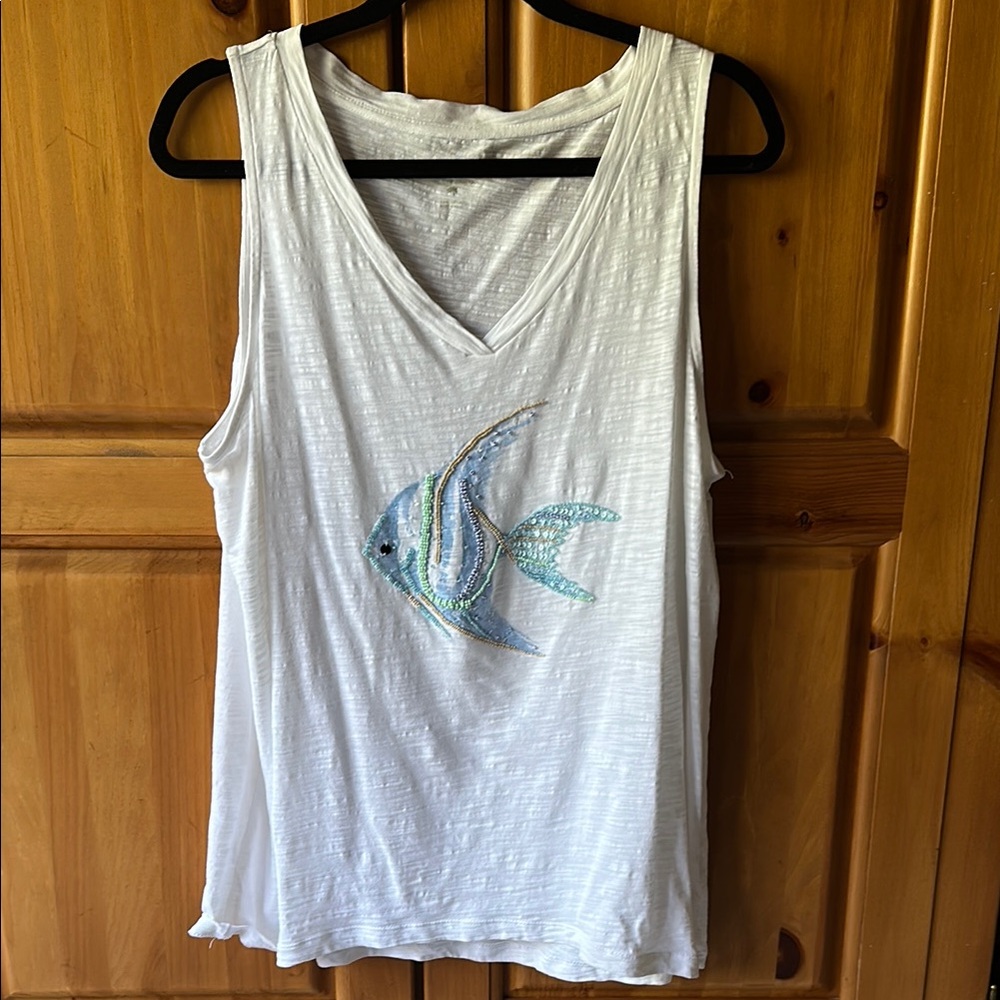 J. Jill White Top with Embroidered Design